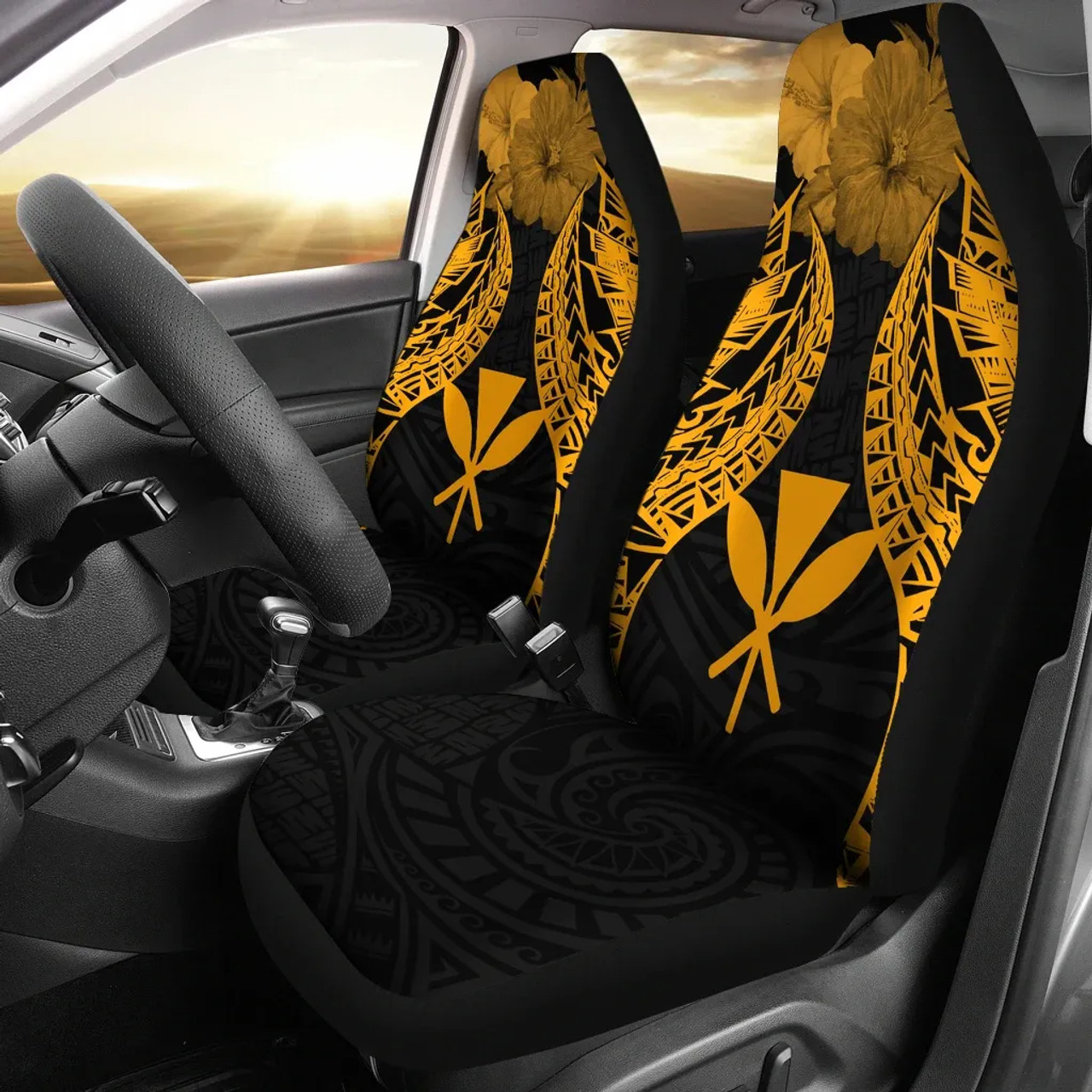 Hawaii Polynesian Car Seat Covers Pride Seal And Hibiscus Gold