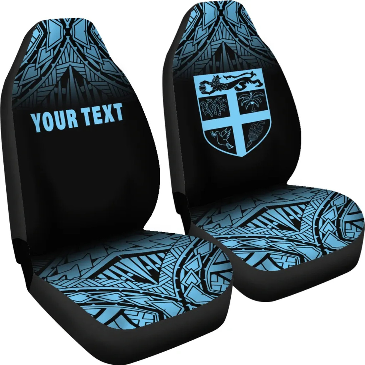 Fiji Tapa Custom Personalised Car Seat Covers - Fiji Flag Polynesian Tattoo Fog Blue