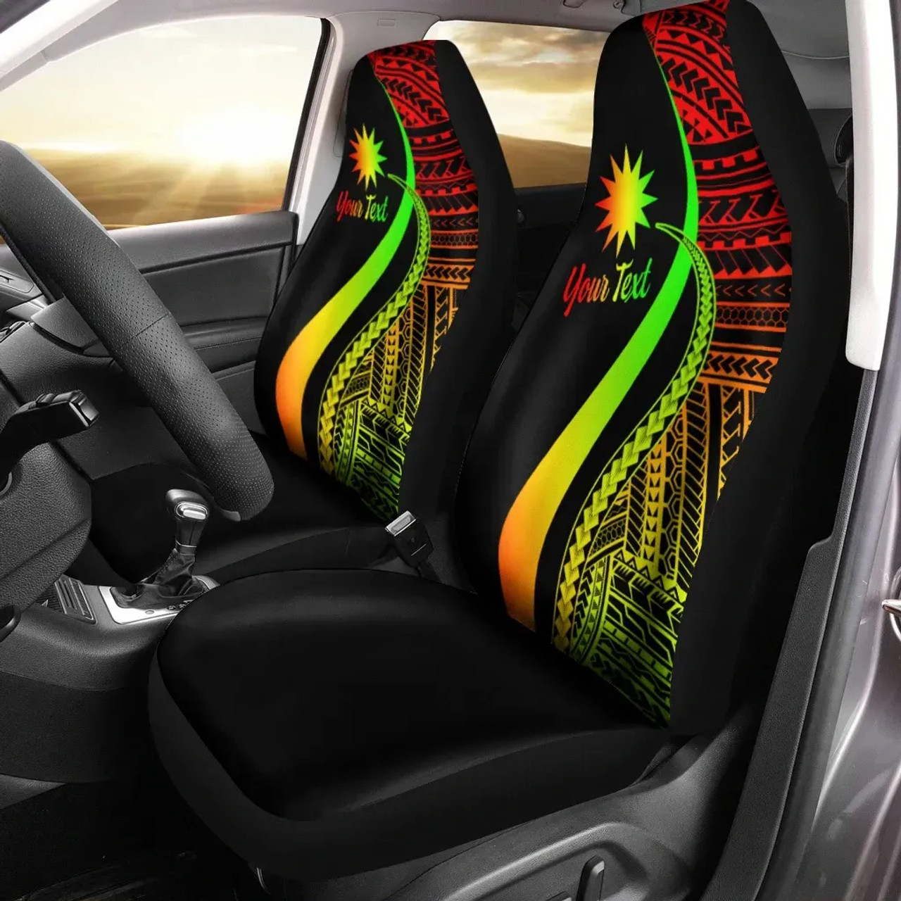 Nauru Custom Personalised Car Seat Covers - Reggae Polynesian Tentacle Tribal Pattern