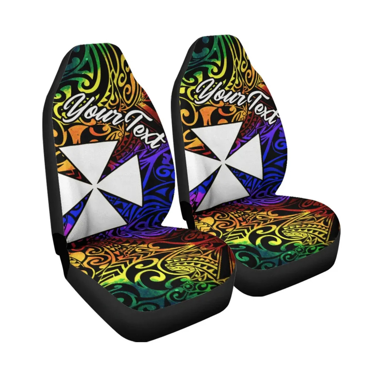 Wallis and Futuna Custom Personalised Car Seat Covers - Rainbow Polynesian Pattern