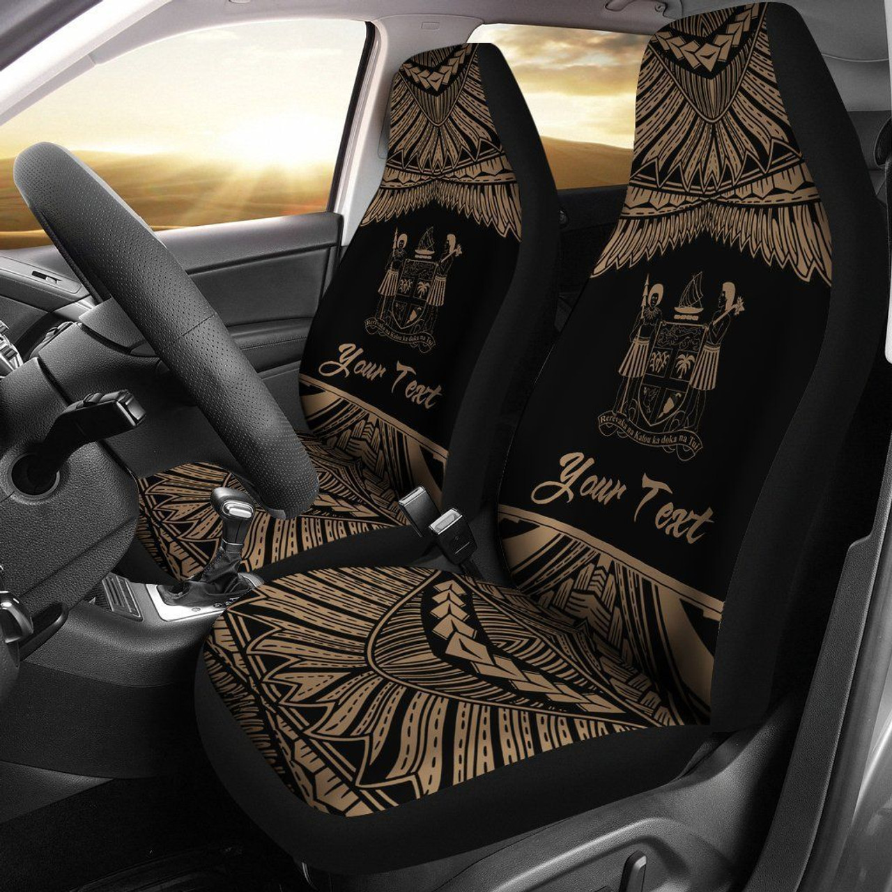 Fiji Polynesian Custom Personalised Peisonalised Car Seat Covers - Pride Gold Version