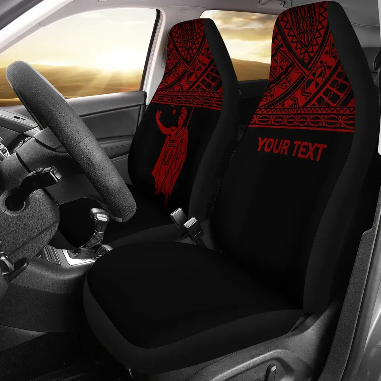 Hawaii Custom Personalised Car Seat Covers - Kamehameha King Polynesian Red Horizontal