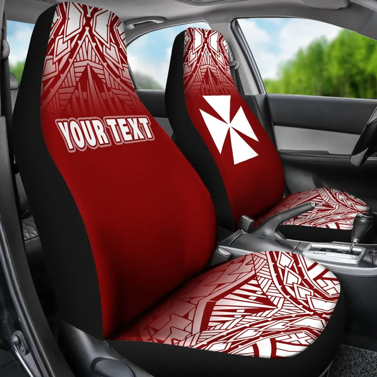 Wallis and Futuna Custom Personalised Car Seat Covers - Wallis and Futuna Coat Of Arms Polynesian Tattoo Fog Red