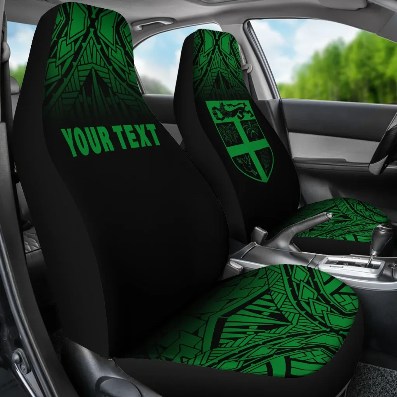 Fiji Tapa Custom Personalised Car Seat Covers - Fiji Flag Polynesian Tattoo Fog Green