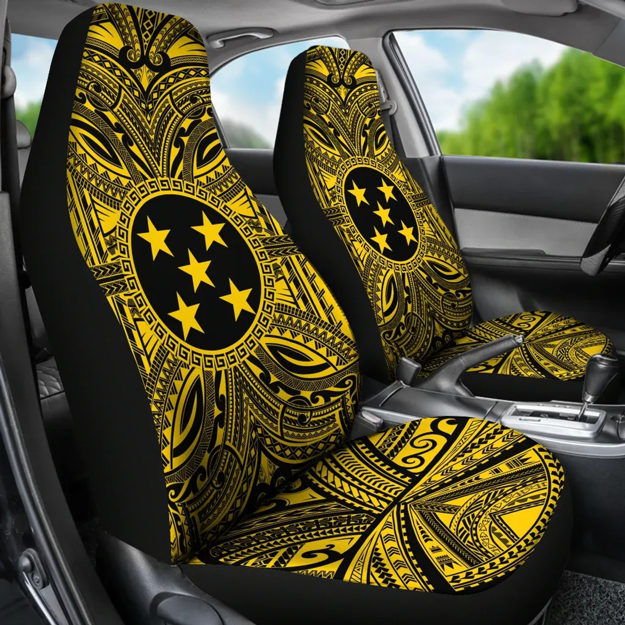 Gambier Islands Car Seat Cover - Gambier Islands Coat Of Arms Polynesian Gold Black