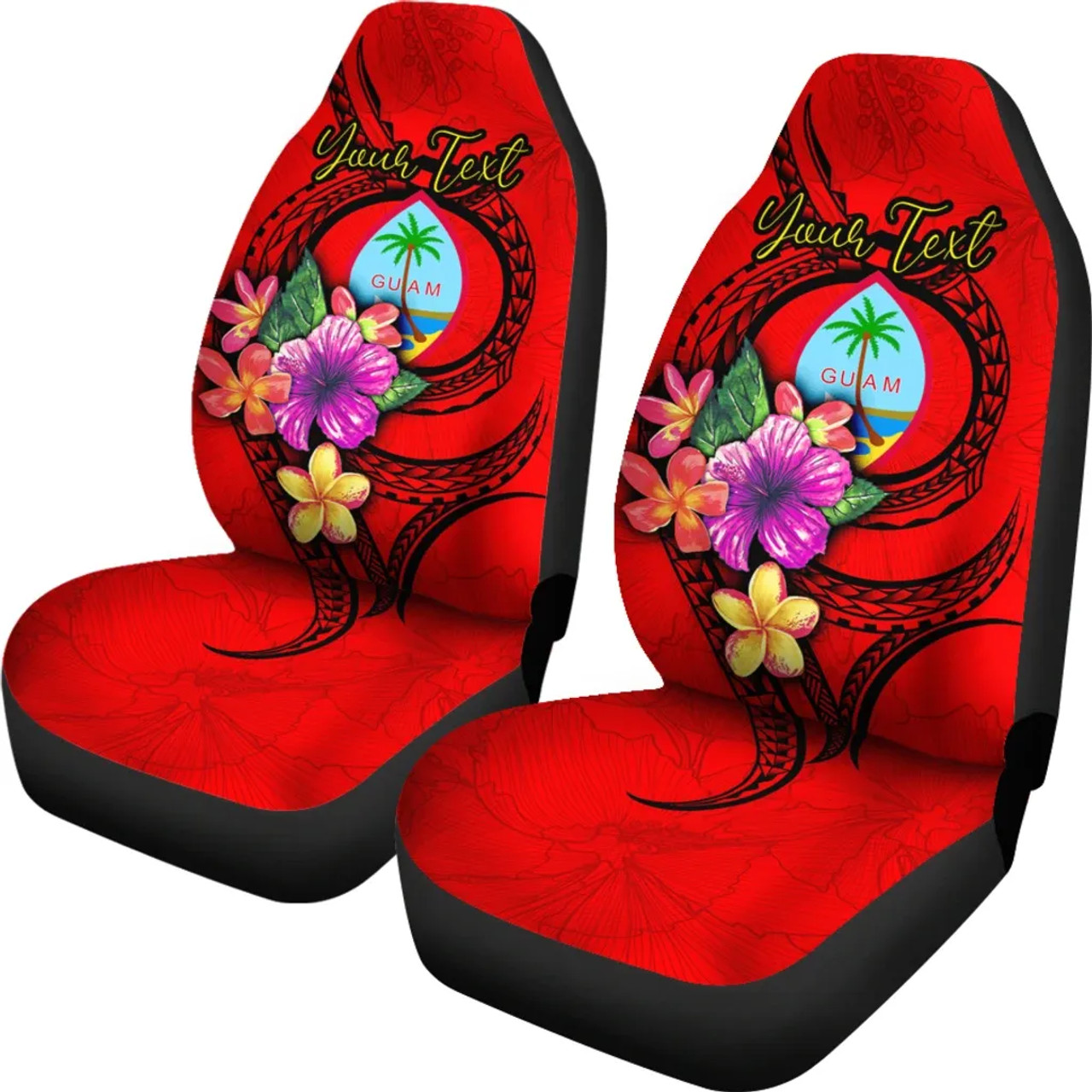 Guam Polynesian Custom Personalised Car Seat Covers - Floral With Seal Red