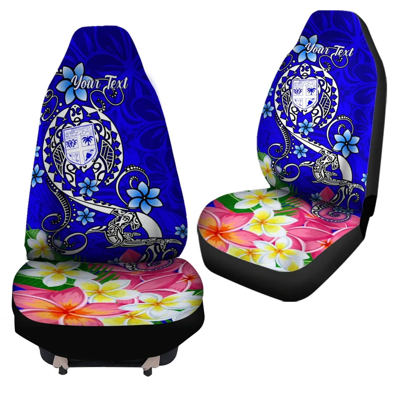 Fiji Custom Personalised Car Seat Covers - Turtle Plumeria (Blue)