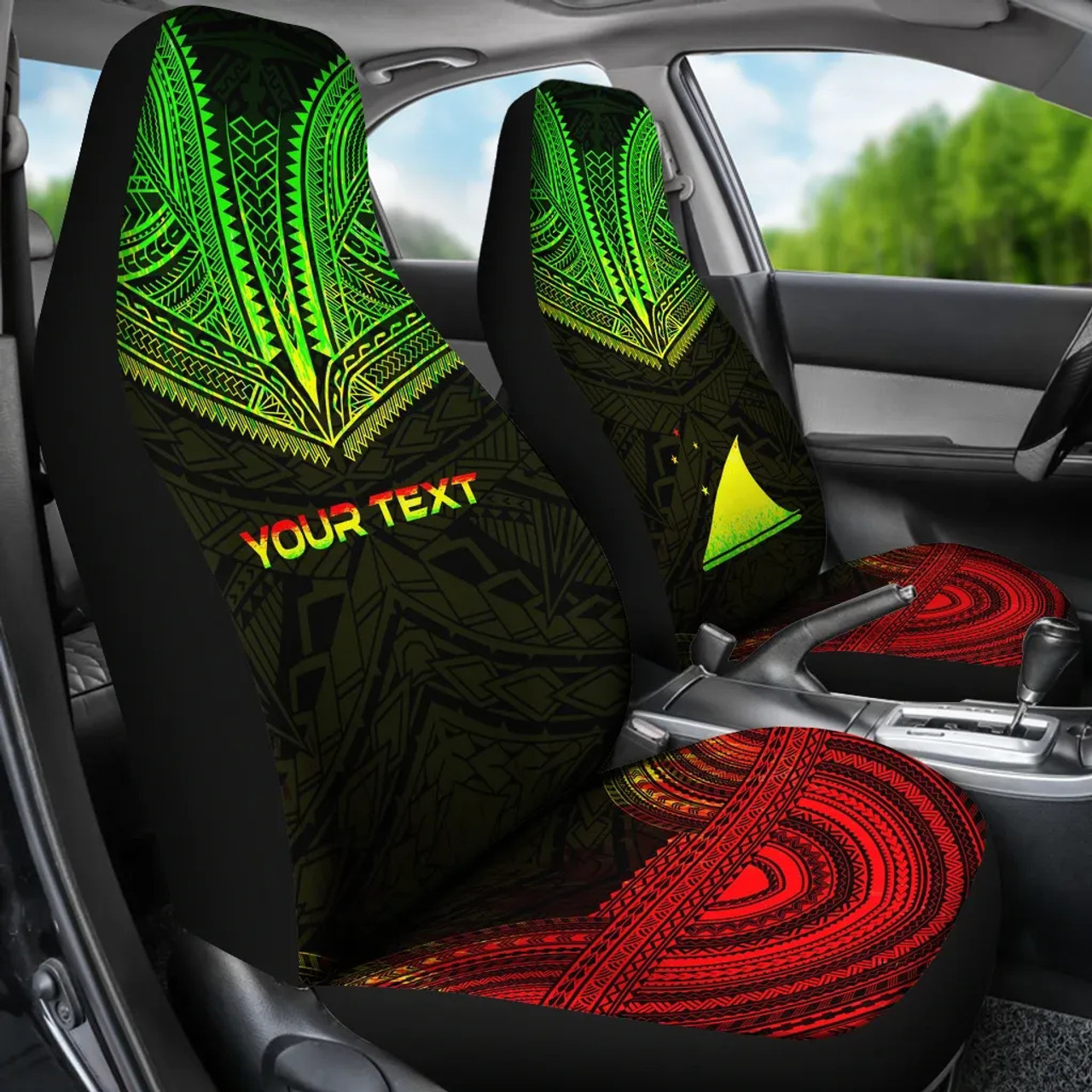 Tokelau Custom Personalised Car Seat Cover - Tokelau Flag Polynesian Chief Tattoo Reggae Version