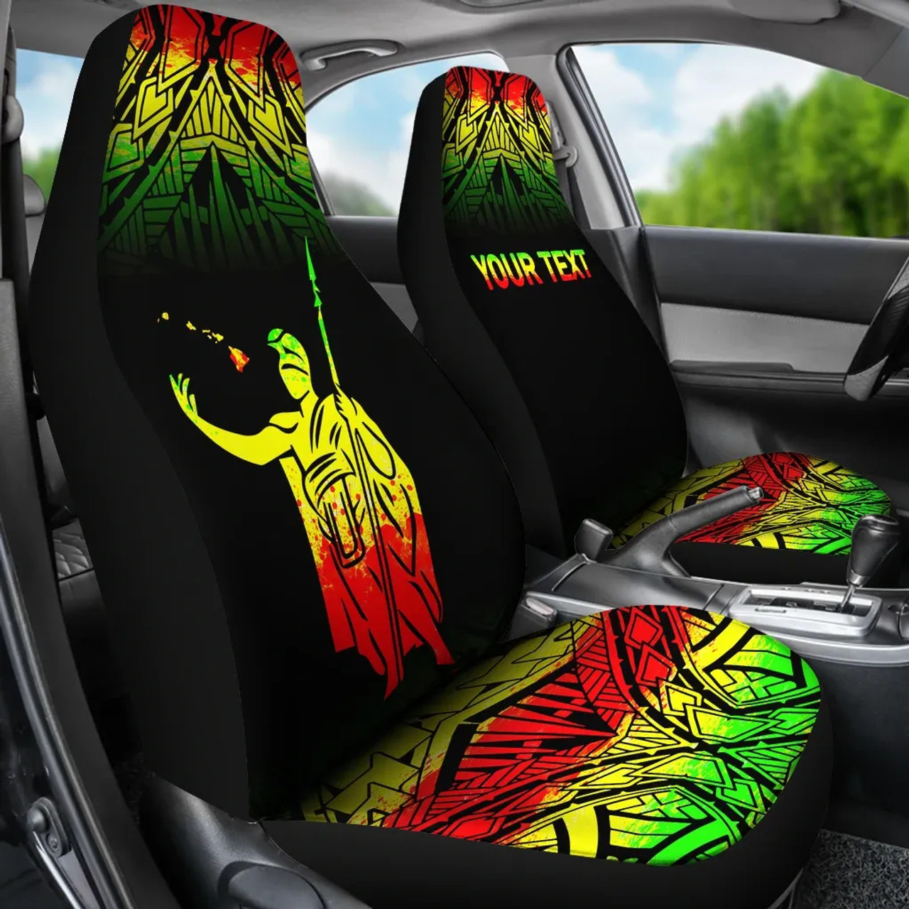 Hawaii Custom Personalised Car Seat Covers - Kamehameha King Polynesian Tattoo Fog Reggae