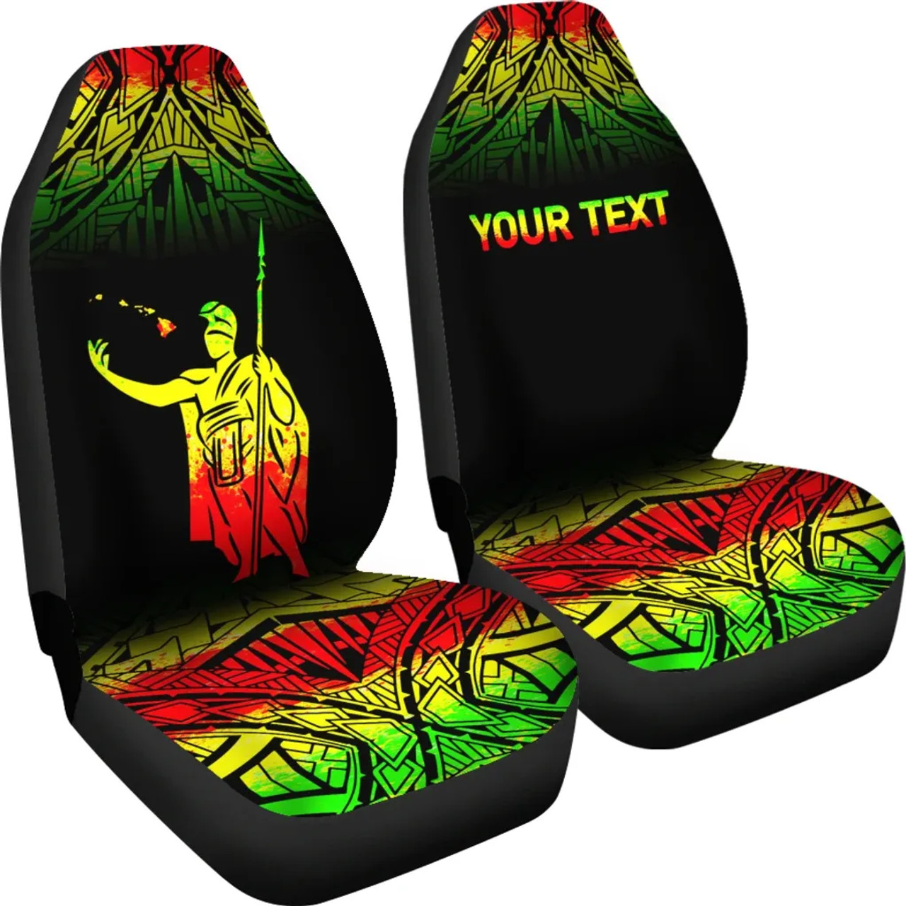 Hawaii Custom Personalised Car Seat Covers - Kamehameha King Polynesian Tattoo Fog Reggae