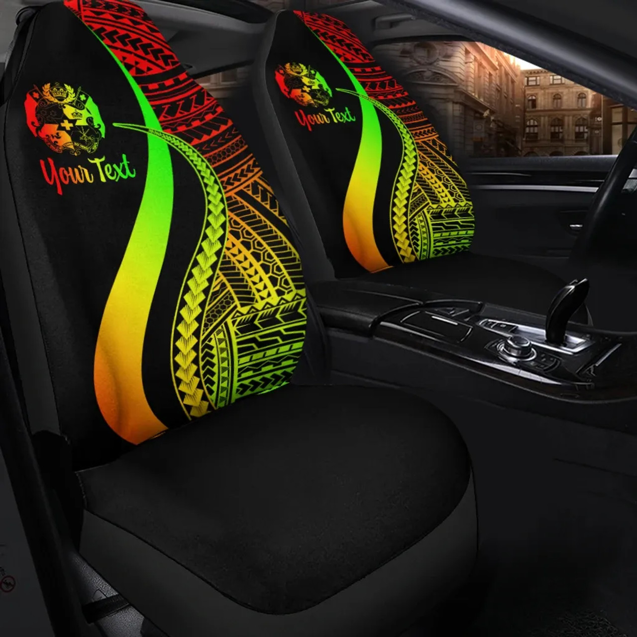 Tonga Custom Personalised Car Seat Covers - Reggae Polynesian Tentacle Tribal Pattern