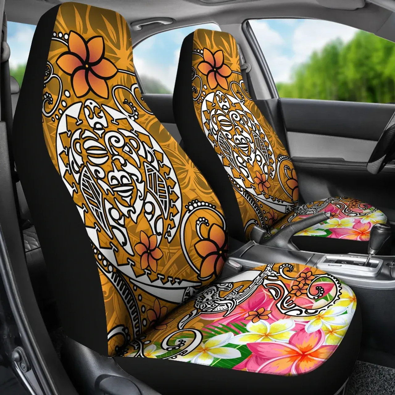 Polynesian Car Seat Covers - Turtle Plumeria Gold Color