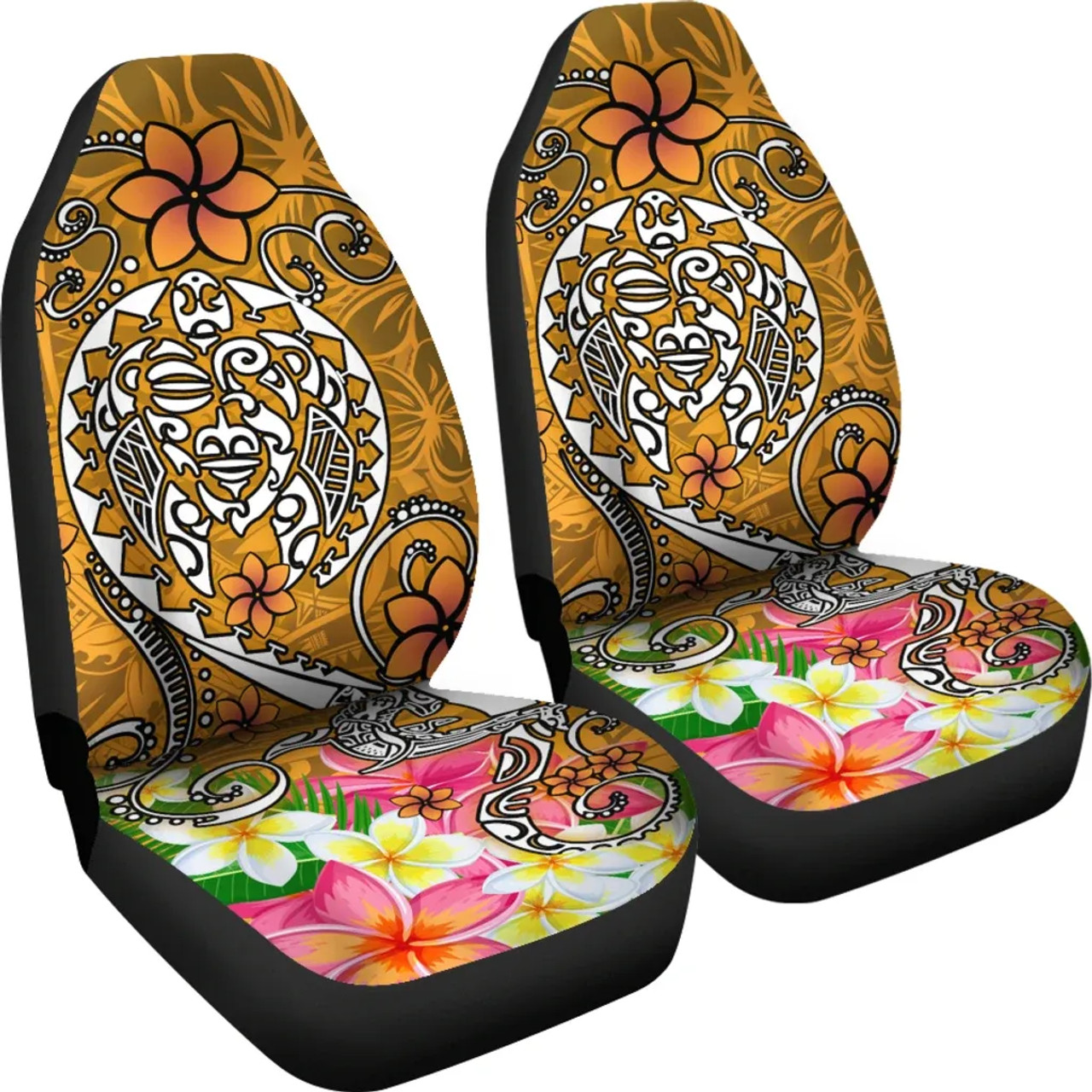 Polynesian Car Seat Covers - Turtle Plumeria Gold Color