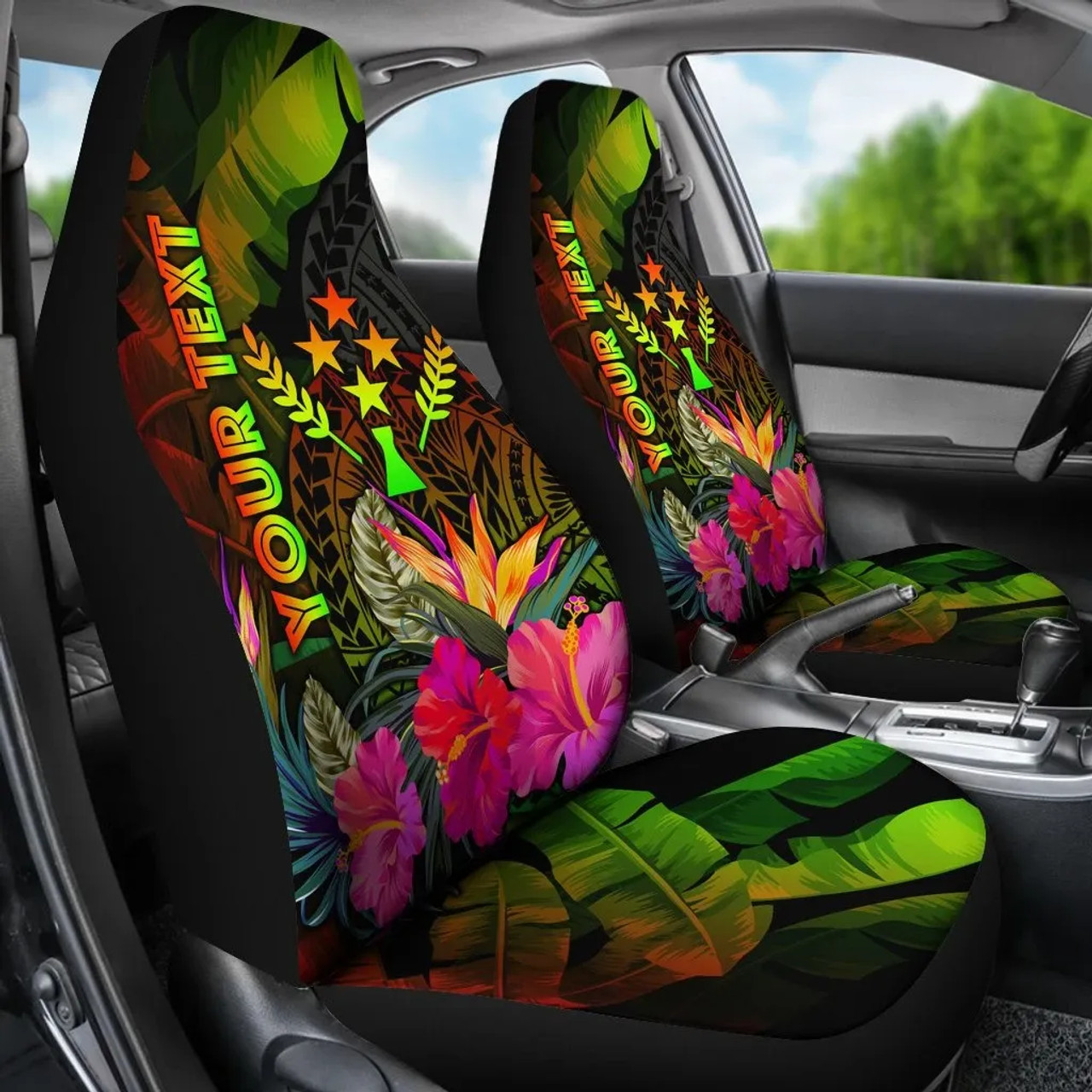 Kosrae Polynesian Personalised Car Seat Covers -  Hibiscus and Banana Leaves