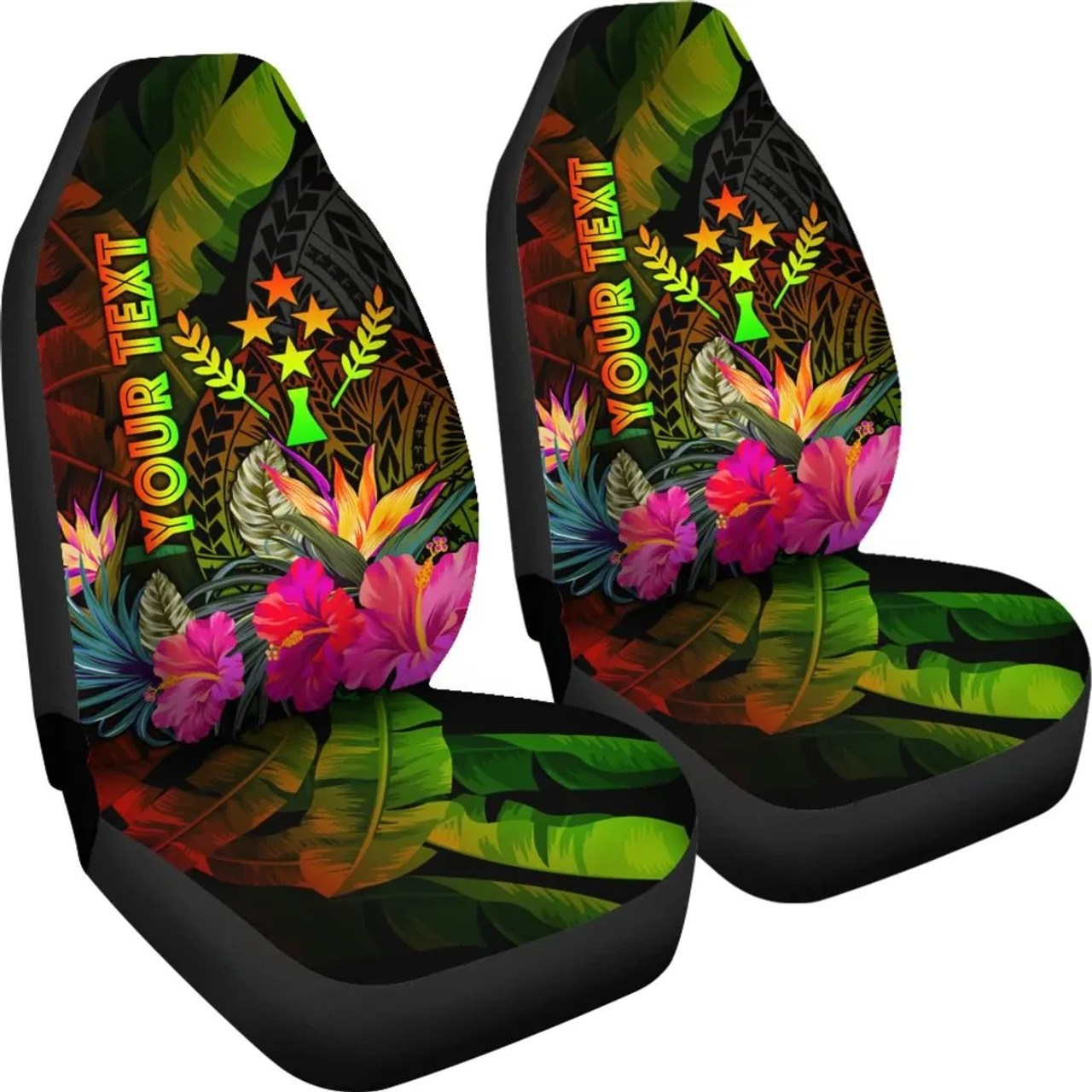 Kosrae Polynesian Personalised Car Seat Covers -  Hibiscus and Banana Leaves