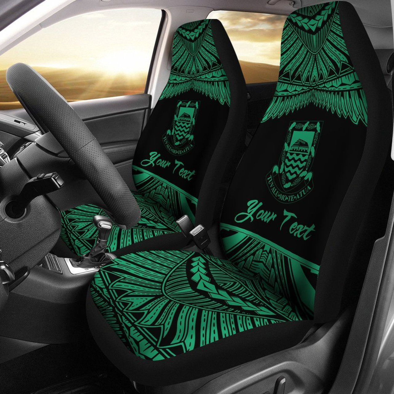 Tuvalu Polynesian Custom Personalised Car Seat Covers - Pride Green Version