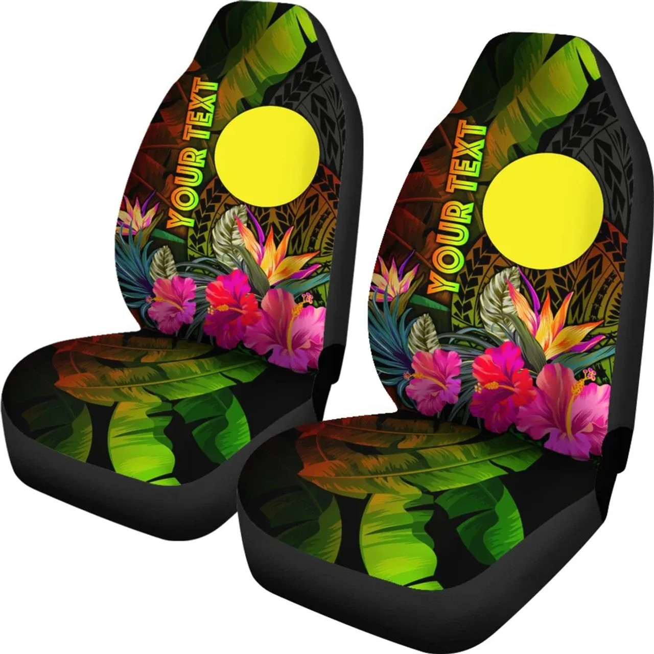 Palau Polynesian Personalised Car Seat Covers -  Hibiscus and Banana Leaves