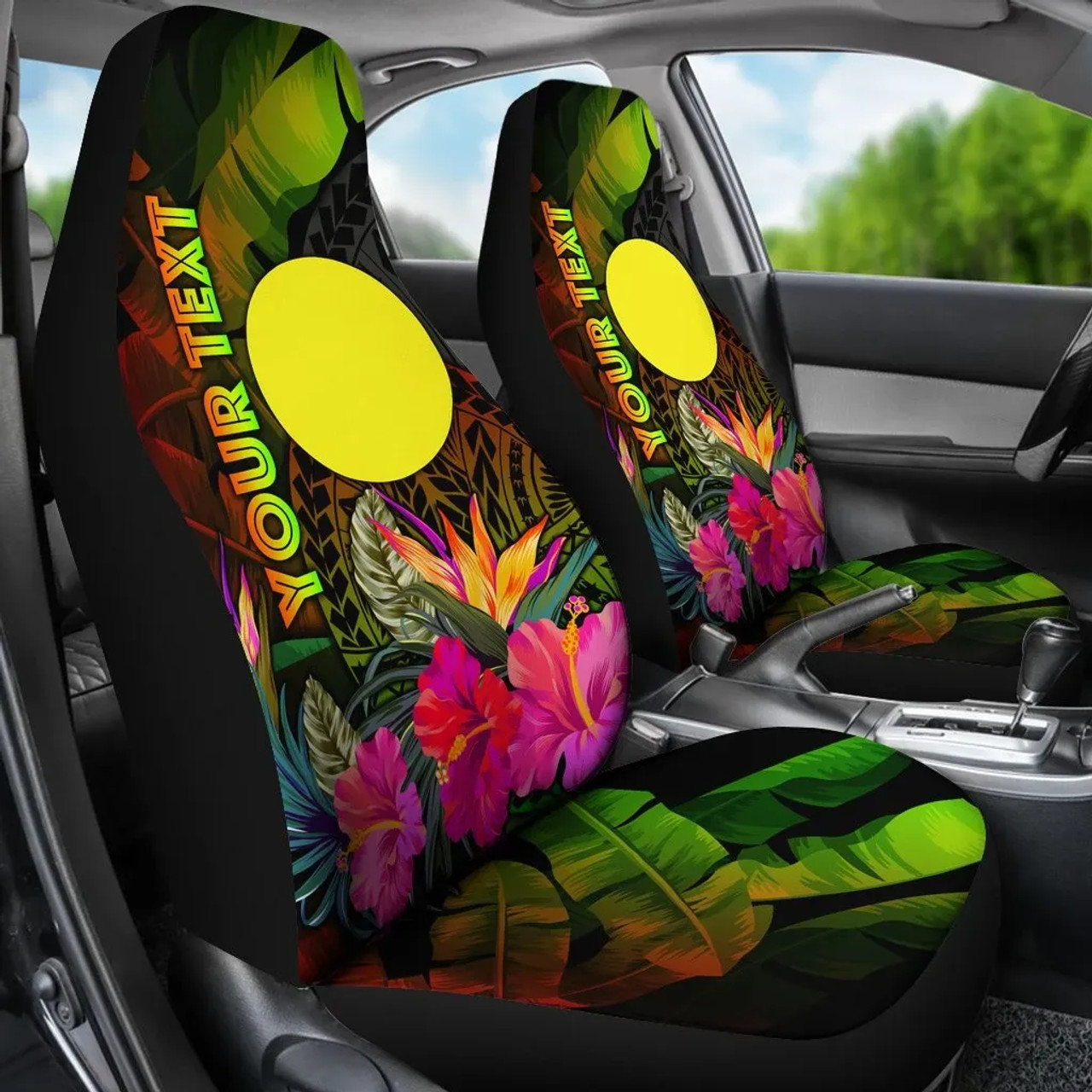 Palau Polynesian Personalised Car Seat Covers -  Hibiscus and Banana Leaves