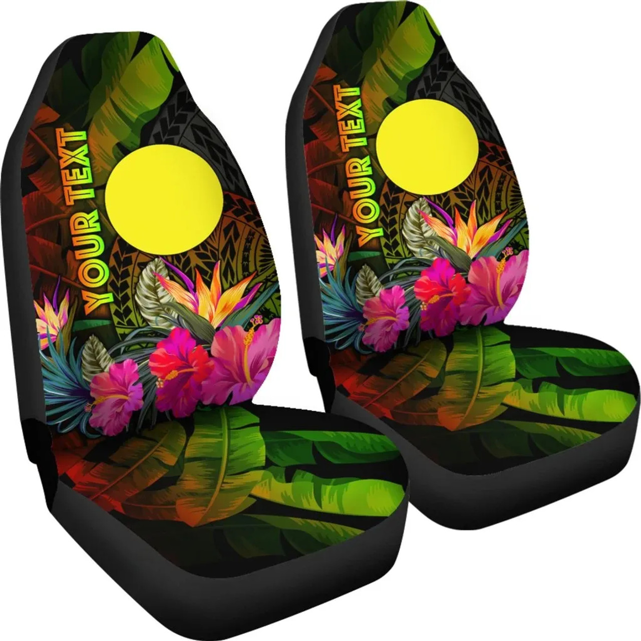 Palau Polynesian Personalised Car Seat Covers -  Hibiscus and Banana Leaves