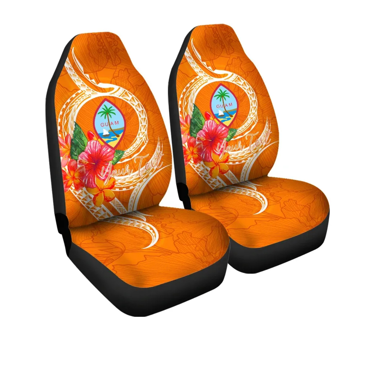 Guam Polynesian Custom Personalised Car Seat Covers - Orange Floral With Seal