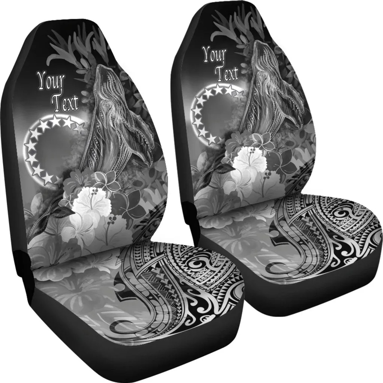 Cook Islands Custom Personalised Car Seat Covers - Humpback Whale with Tropical Flowers (White)