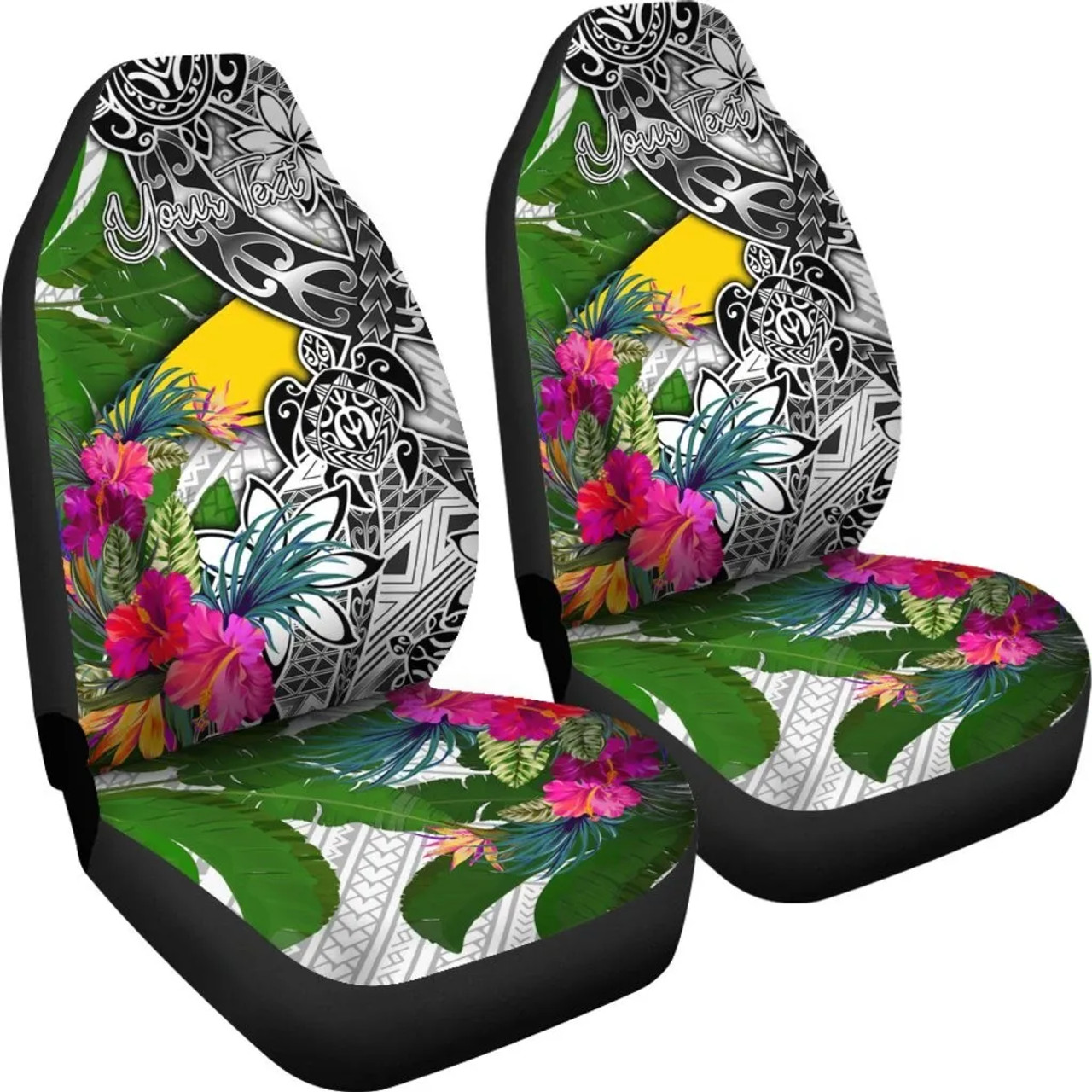 Tokelau Custom Personalised Car Seat Covers White - Turtle Plumeria Banana Leaf