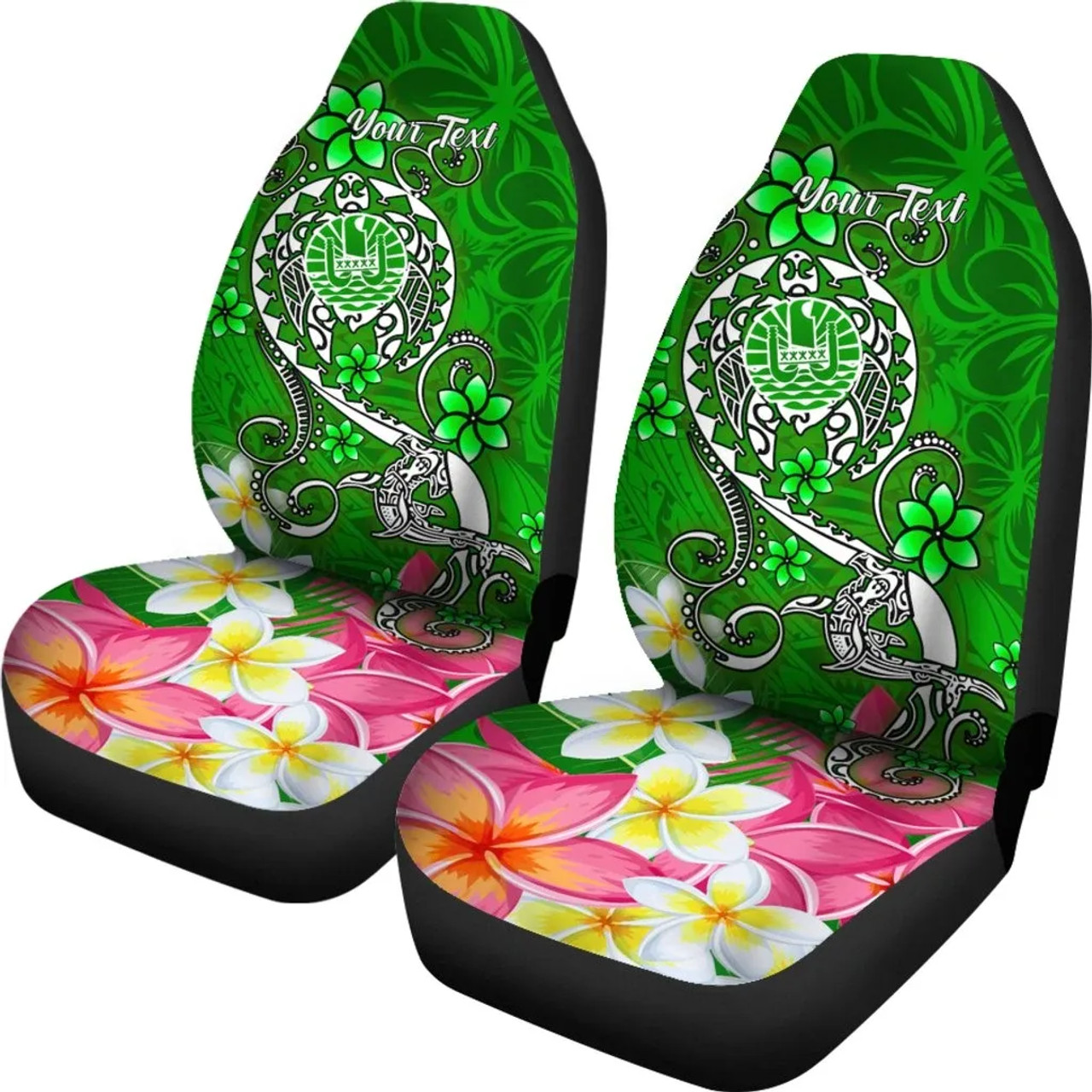 Tahiti Custom Personalised Car Seat Covers - Turtle Plumeria (Green)