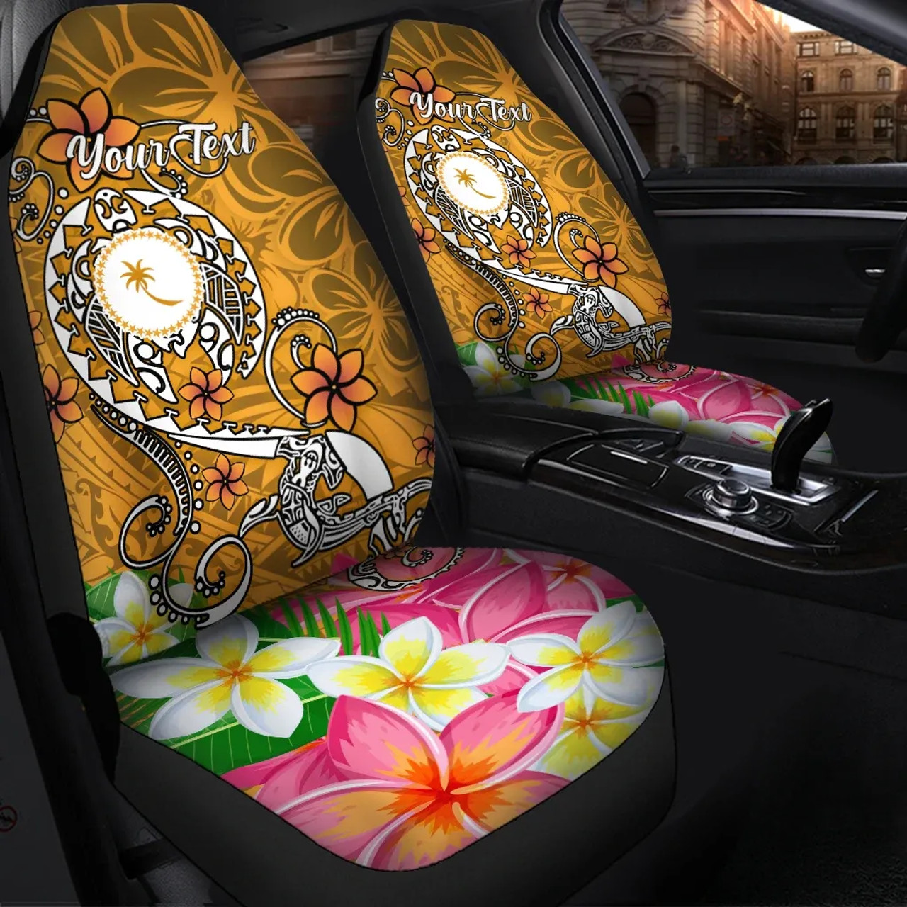 Kosrae Custom Personalised Car Seat Covers - Turtle Plumeria (Gold)