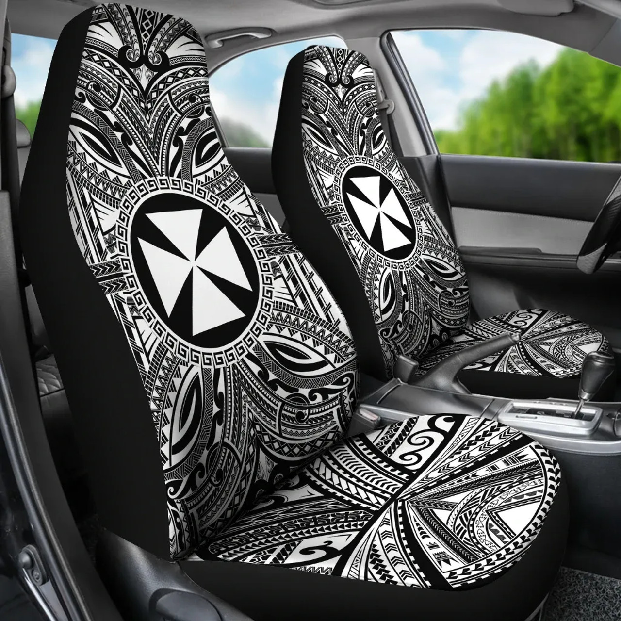 Wallis and Futuna Car Seat Cover - Wallis and Futuna Coat Of Arms Polynesian White Black