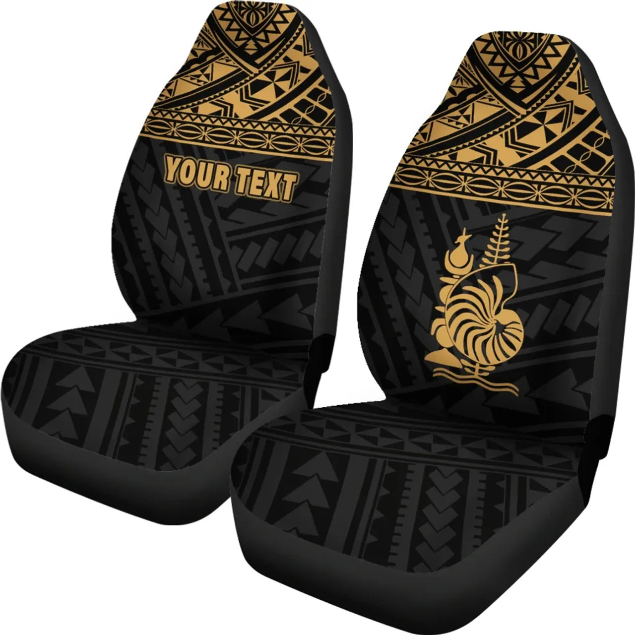 New Caledonia Custom Personalised Car Seat Covers - New Caledonia Gold Coat Of Arms Polynesian Tattoo