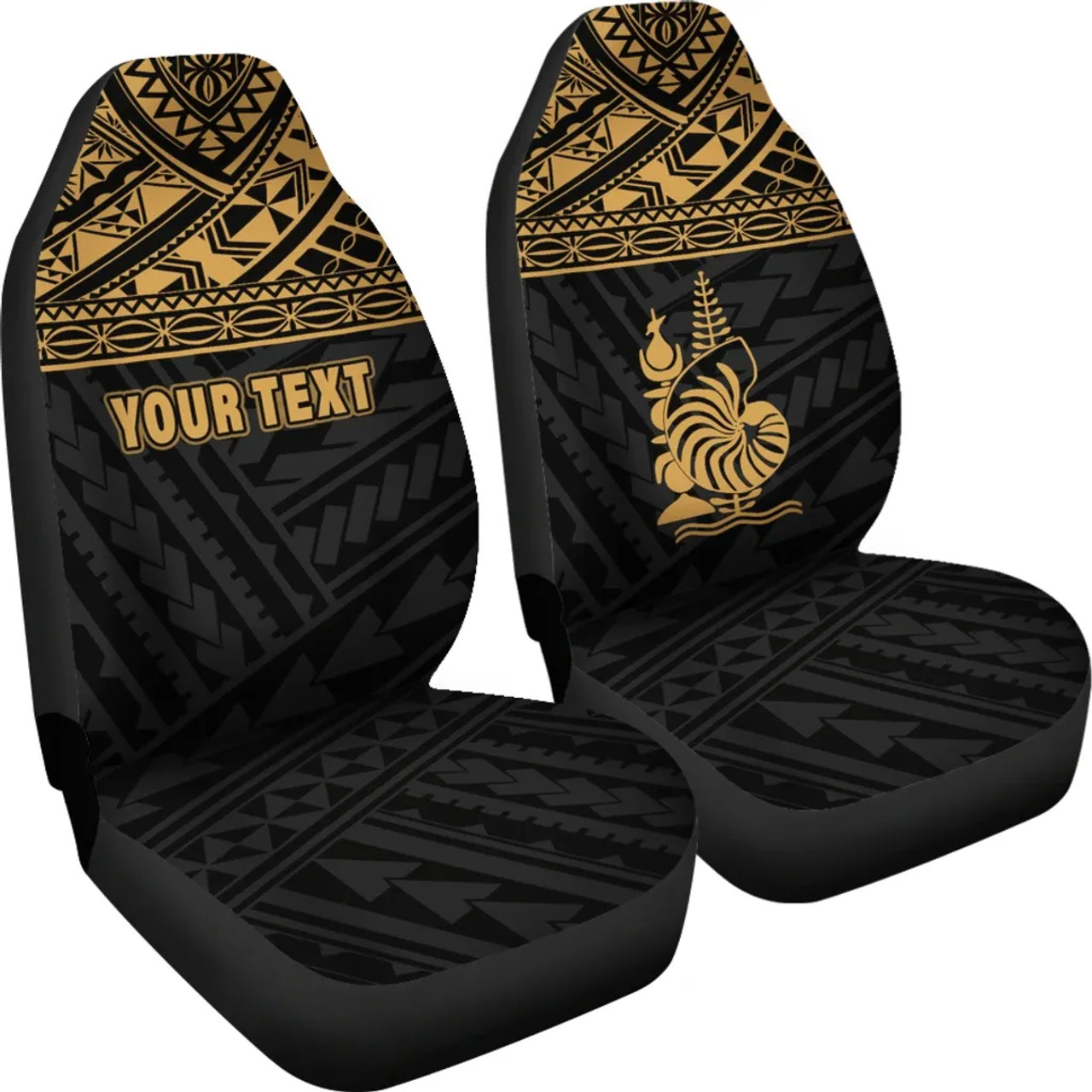 New Caledonia Custom Personalised Car Seat Covers - New Caledonia Gold Coat Of Arms Polynesian Tattoo