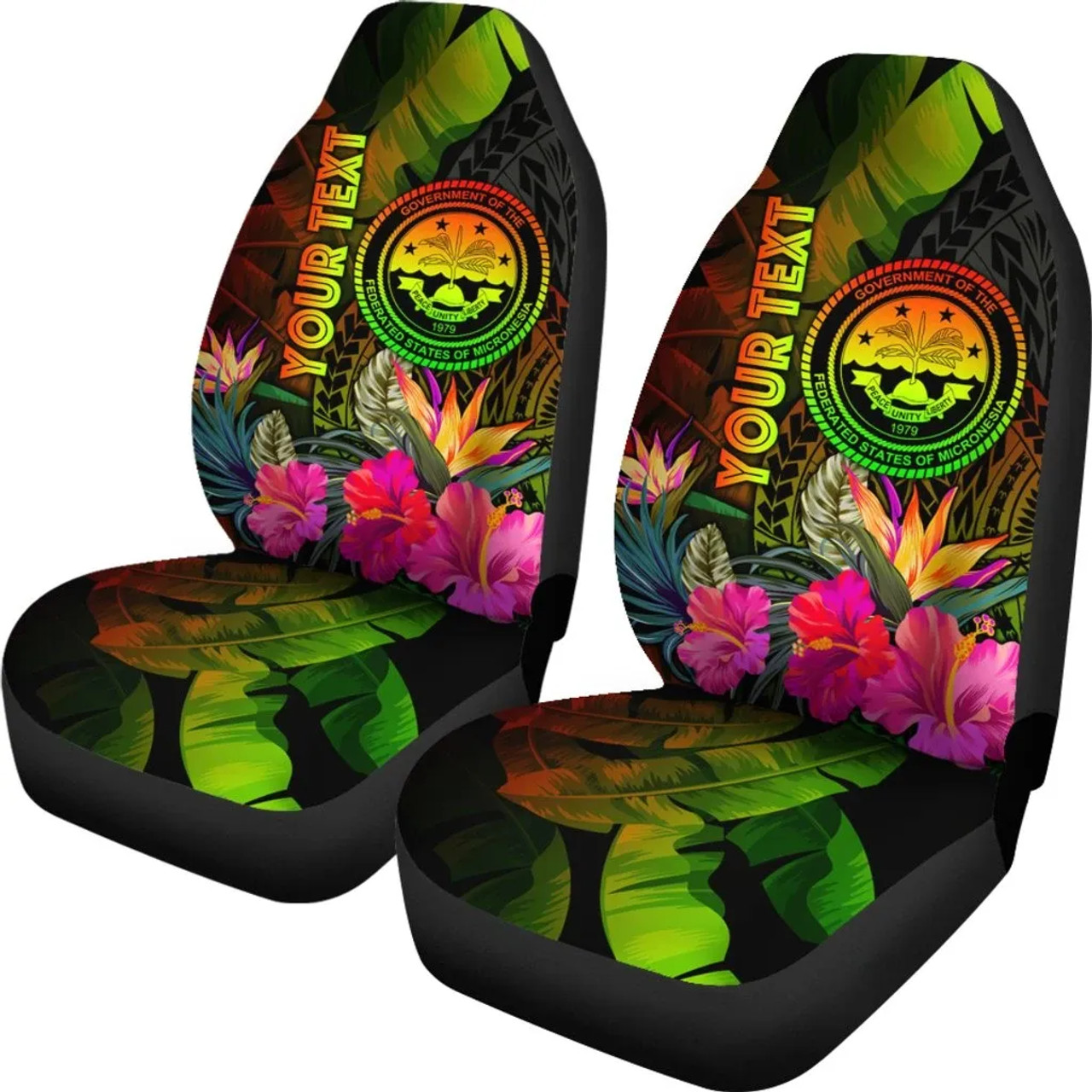 Federated States of Micronesia Polynesian Personalised Car Seat Covers -  Hibiscus and Banana Leaves