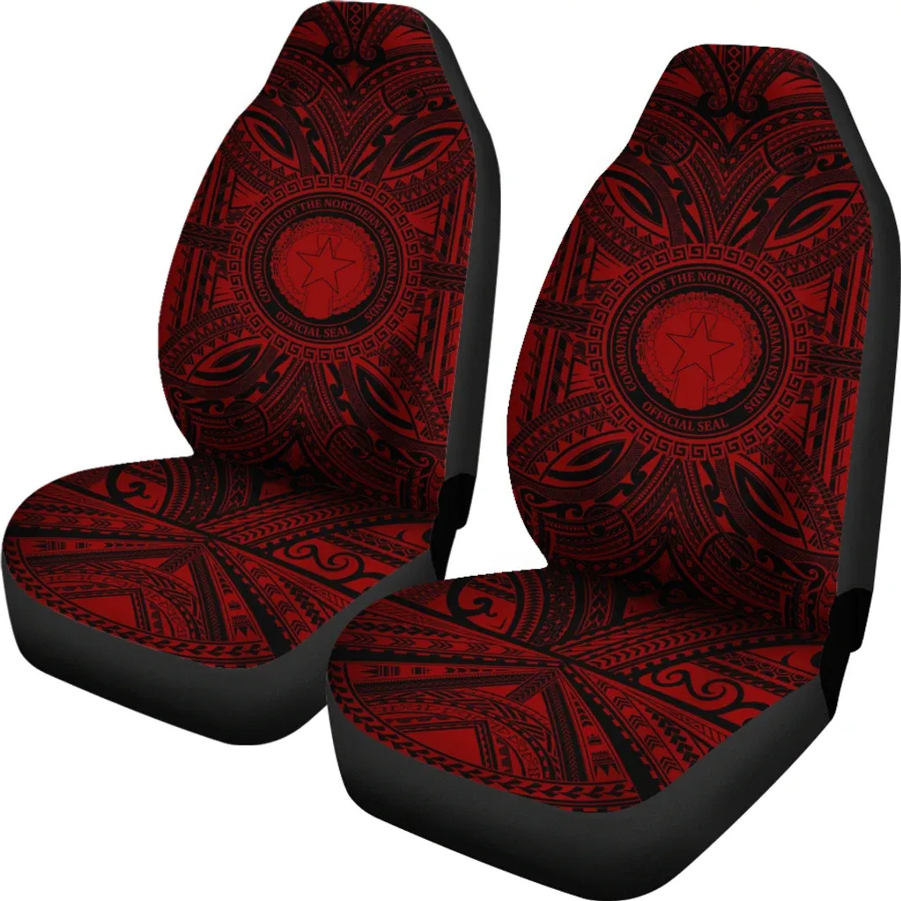 Northern Mariana Islands Car Seat Cover - Northern Mariana Islands Coat Of Arms Polynesian Red Black