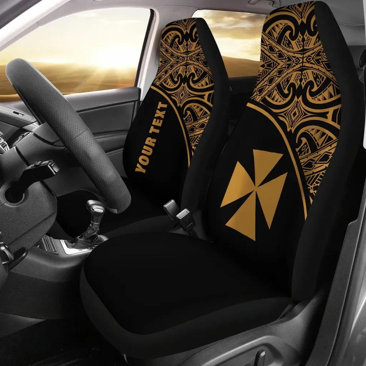 Wallis and Futuna Custom Personalised Car Seat Covers - Wallis and Futuna Coat Of Arms Polynesian Gold Curve