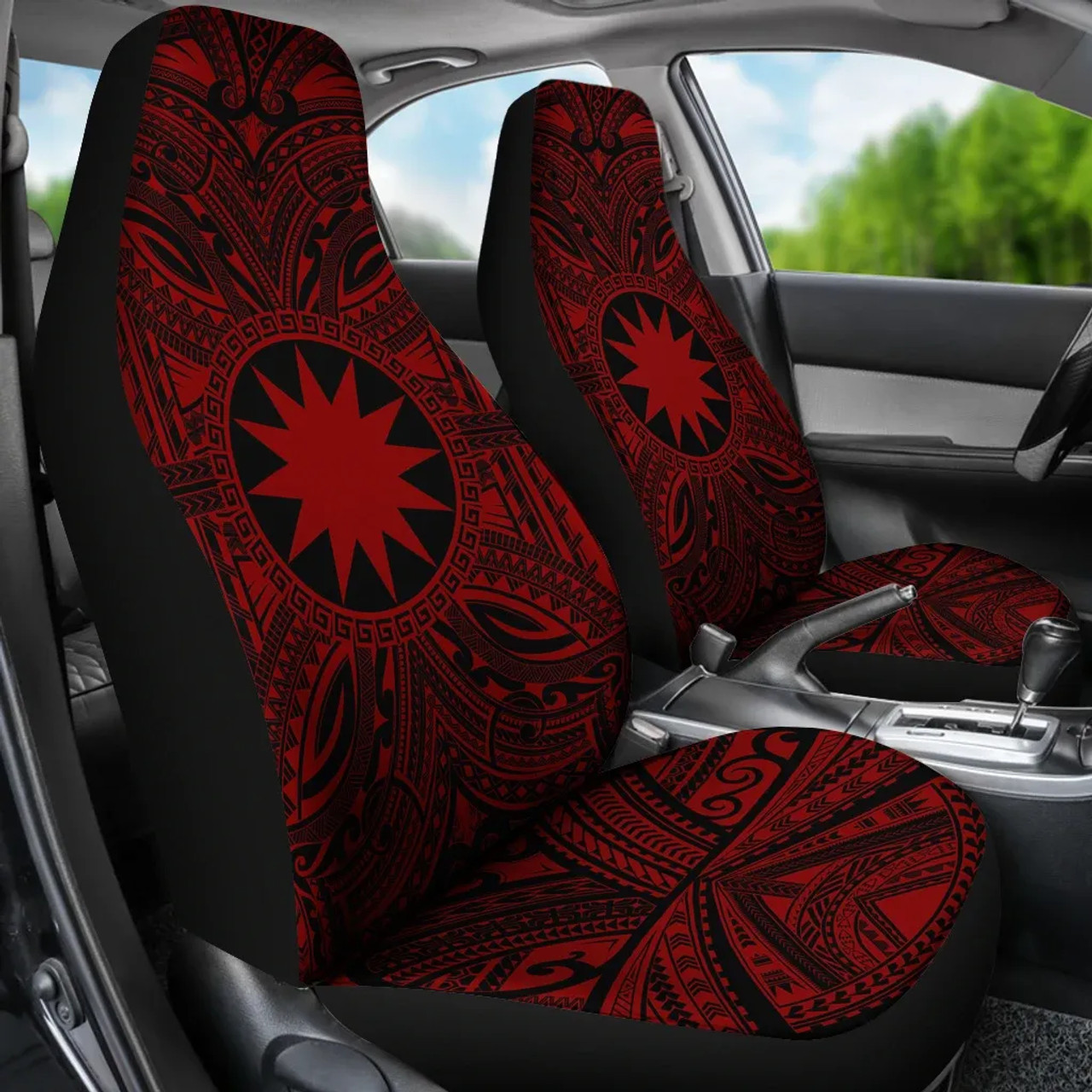 Nauru Car Seat Cover - Nauru Coat Of Arms Polynesian Red Black