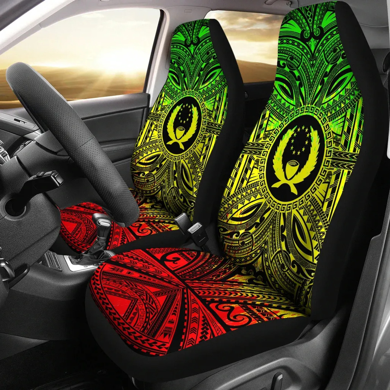 Pohnpei Car Seat Cover - Pohnpei Coat Of Arms Polynesian Reggae Style