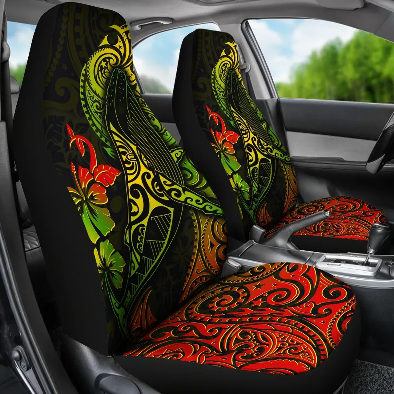 Hawaii Polynesian Car Seat Covers - Hibiscus Humpback Whale Reggae18