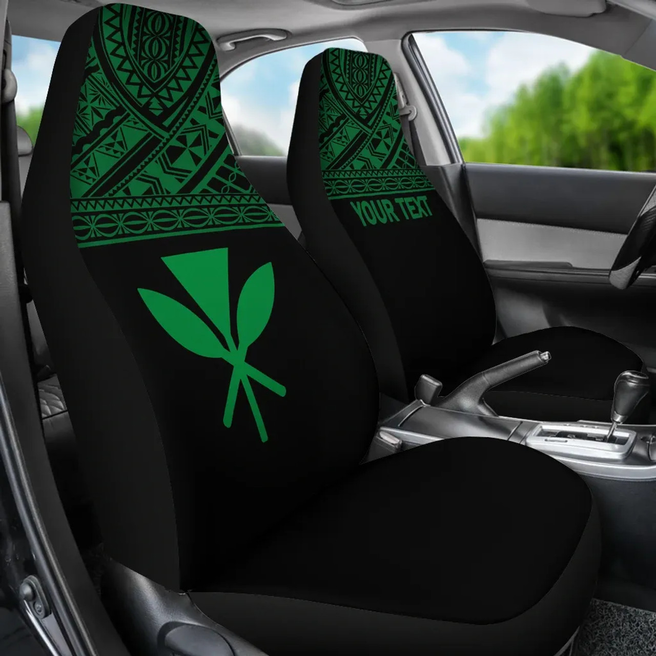Hawaii Custom Personalised Car Seat Covers - Kanaka Maoli Polynesian Green Horizontal