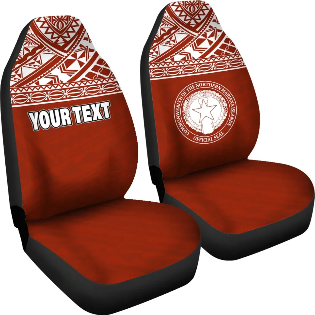 Northern Mariana Islands Custom Personalised Car Seat Covers - CNMI Seal Polynesian Red Horizontal