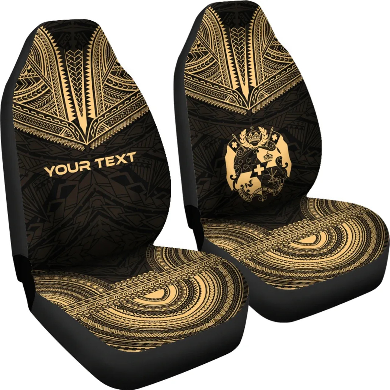 Tonga Custom Personalised Car Seat Cover - Tonga Coat Of Arms Polynesian Chief Tattoo Gold Version