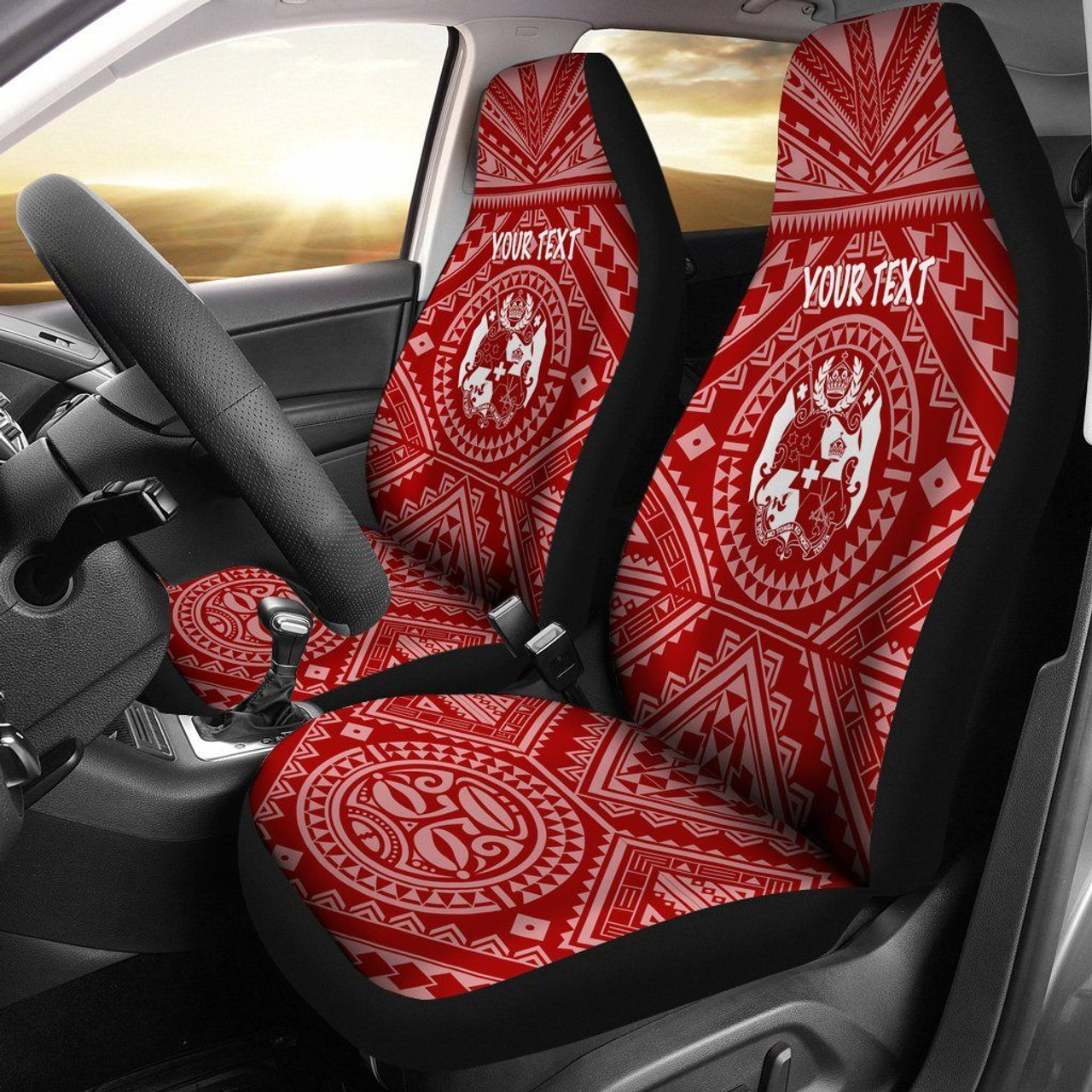 Tonga Personalised Car Seat Covers - Tonga Seal With Polynesian Tattoo Style (Red)