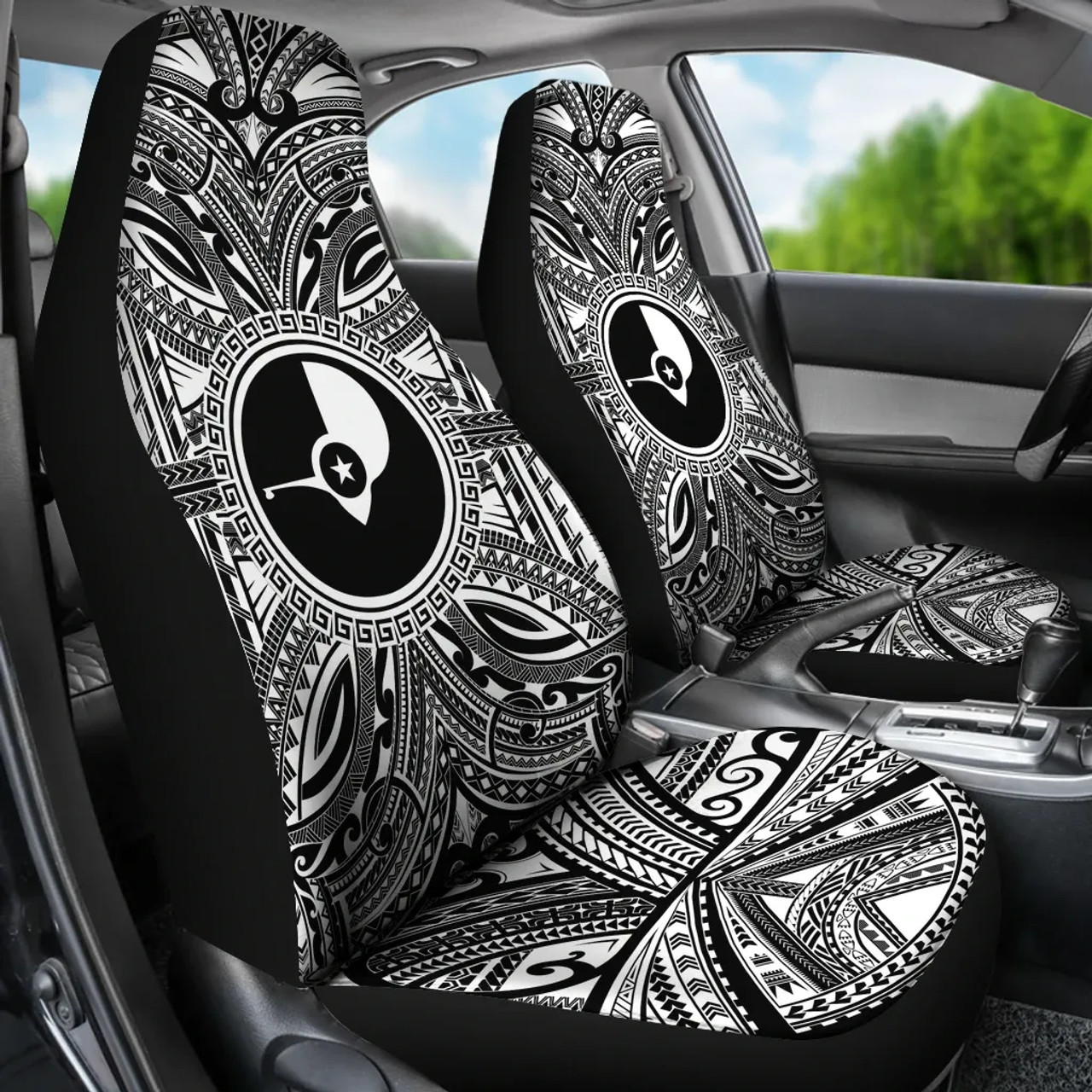 Yap Car Seat Cover - Yap Coat Of Arms Polynesian White Black