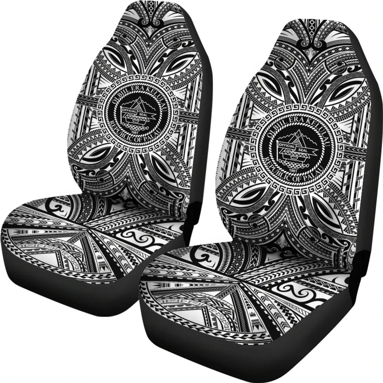 Palau Car Seat Cover - Palau Coat Of Arms Polynesian White Black