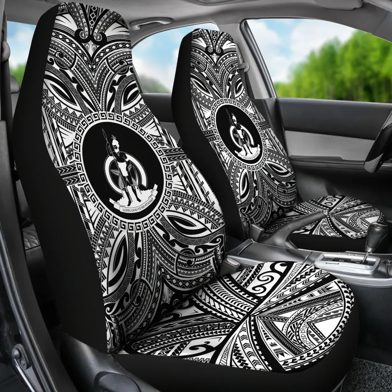 Vanuatu Car Seat Cover - Vanuatu Coat Of Arms Polynesian White Black