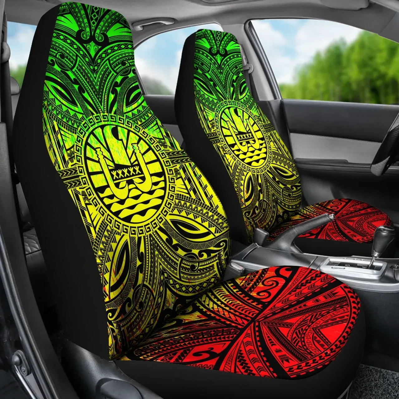 Tahiti Car Seat Cover - Tahiti Coat Of Arms Polynesian Reggae Style