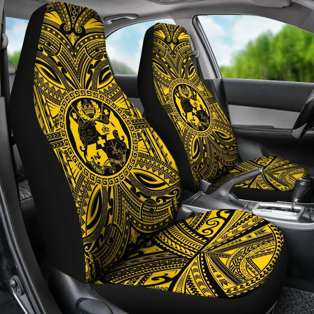 Tonga Car Seat Cover - Tonga Coat Of Arms Polynesian Gold Black