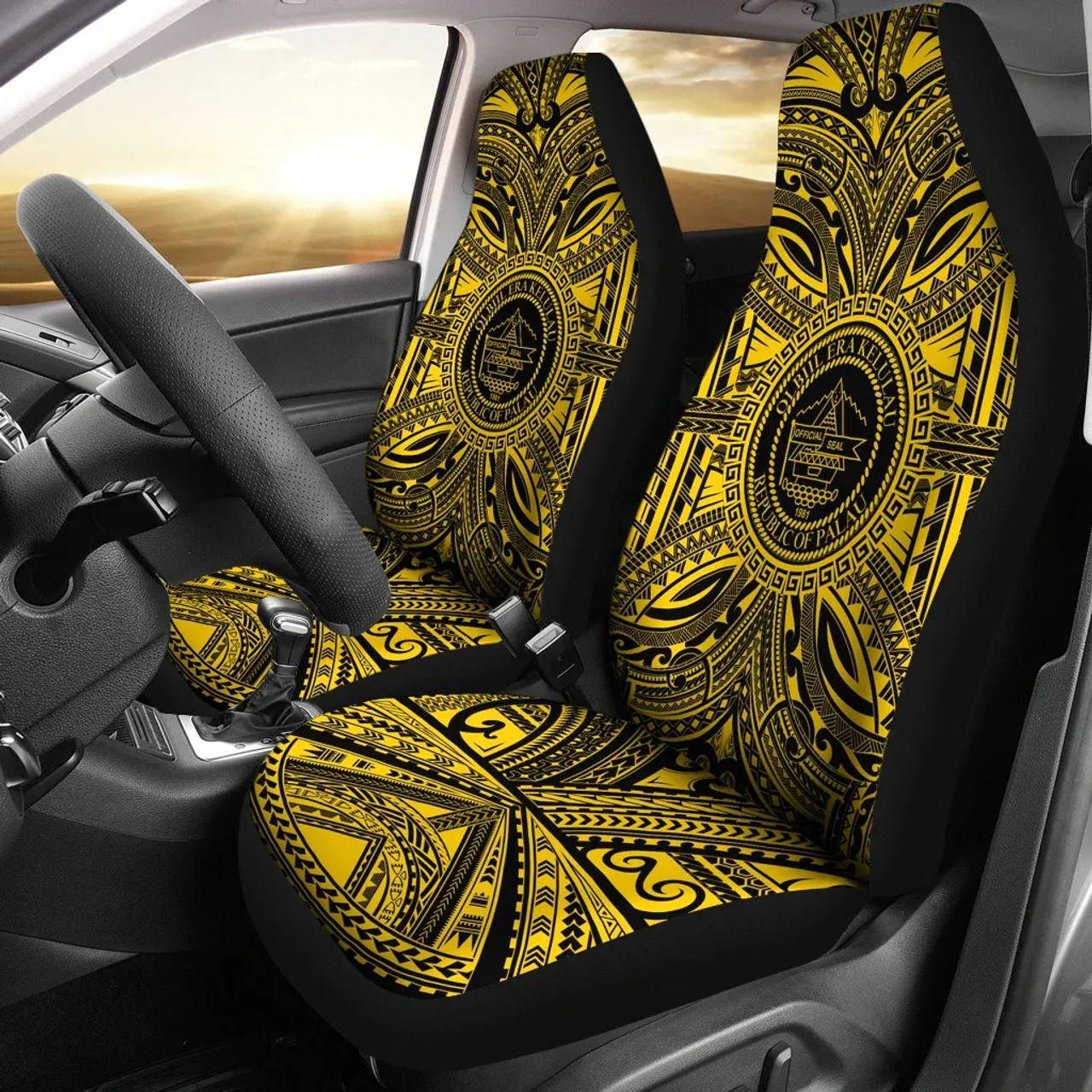 Palau Car Seat Cover - Palau Coat Of Arms Polynesian Gold Black