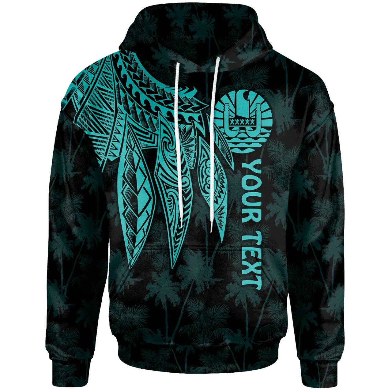 Tahiti Personalised Hoodie - Polynesian Wings (Turquoise)