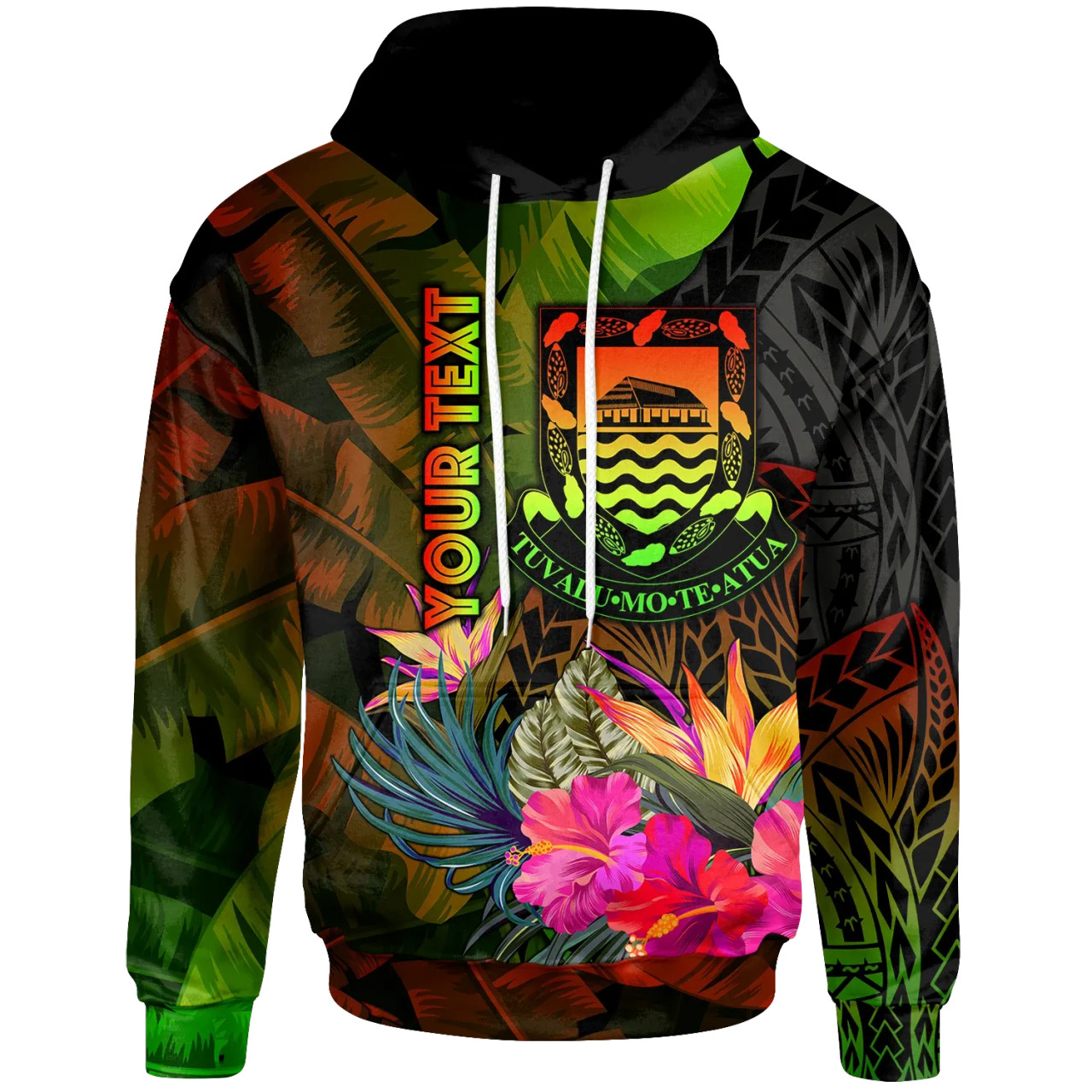 Tuvalu Polynesian Personalised Hoodie -  Hibiscus and Banana Leaves