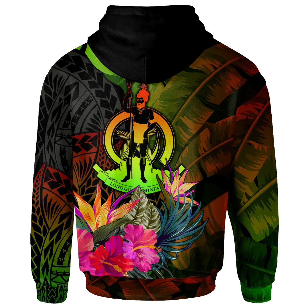 Vanuatu Polynesian Personalised Hoodie -  Hibiscus and Banana Leaves